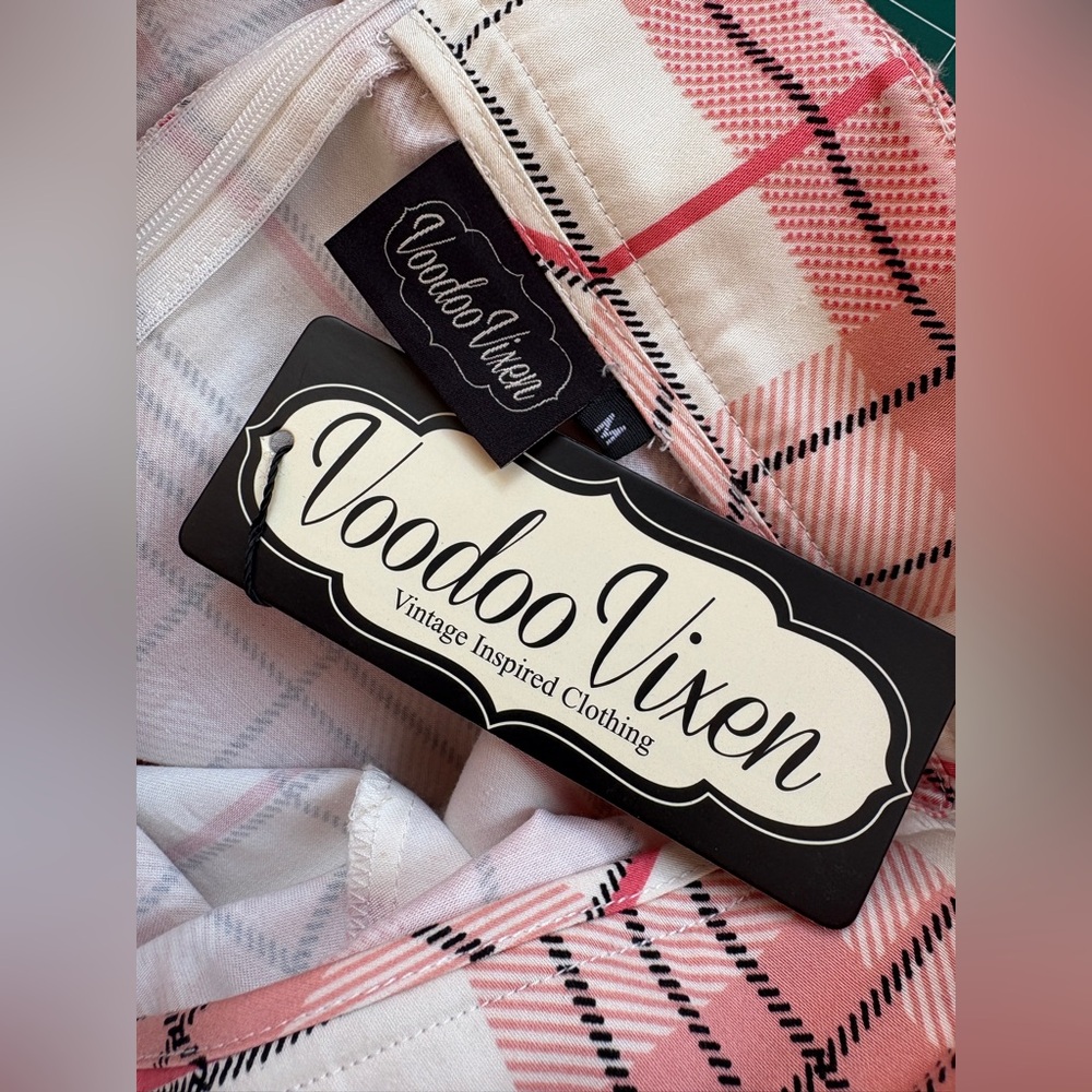 NWT Voodoo Vixen 50s Preppy Pencil Skirt Pink Plaid With Front Side Slit - S M - Picture 5 of 7
